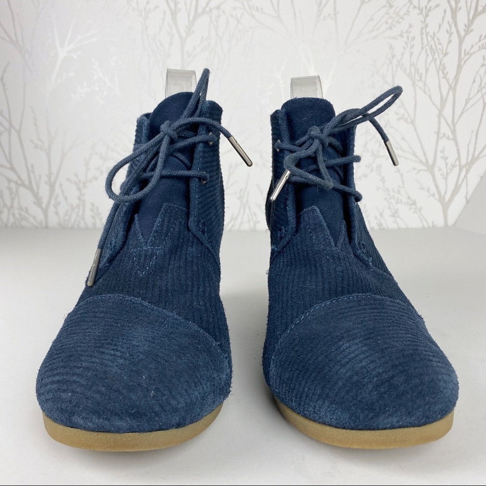 TOMS Navy Blue Suede Corduroy Desert Wedge Booties Size:  12 Ankle Boot - Picture 5 of 11